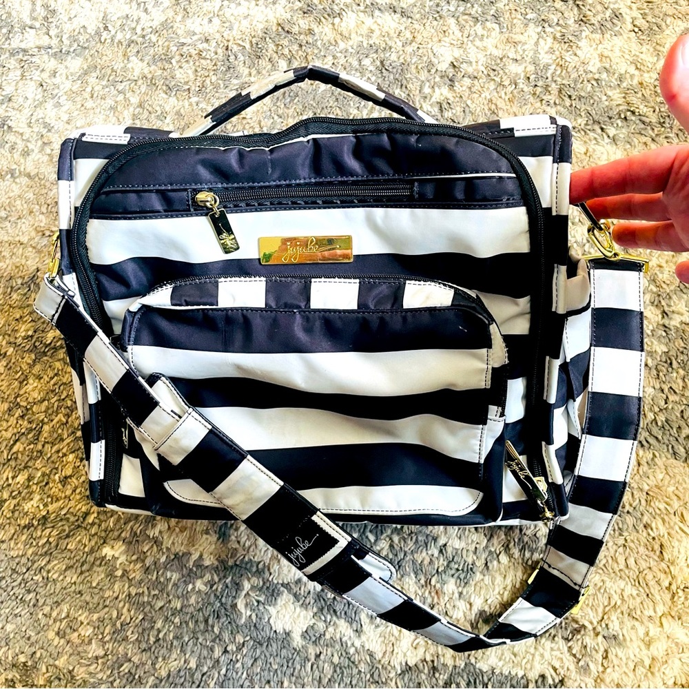 Classy Black and White Stripe First Lady Diaper bag by Jujubee